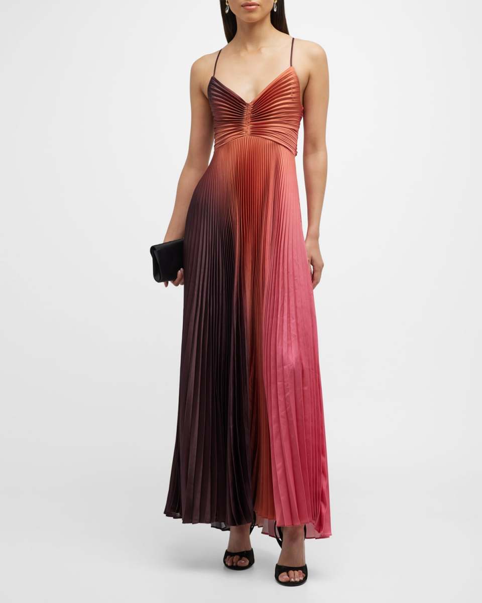 Ariya Pleated Open-Back Maxi Dress
